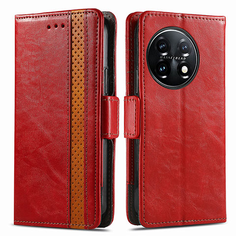 Funda de Cuero Cartera con Soporte Carcasa S02D para OnePlus 11 5G Rojo