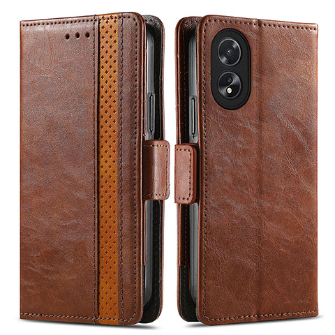 Funda de Cuero Cartera con Soporte Carcasa S02D para Oppo A18 Marron