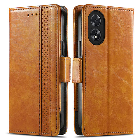 Funda de Cuero Cartera con Soporte Carcasa S02D para Oppo A18 Marron Claro