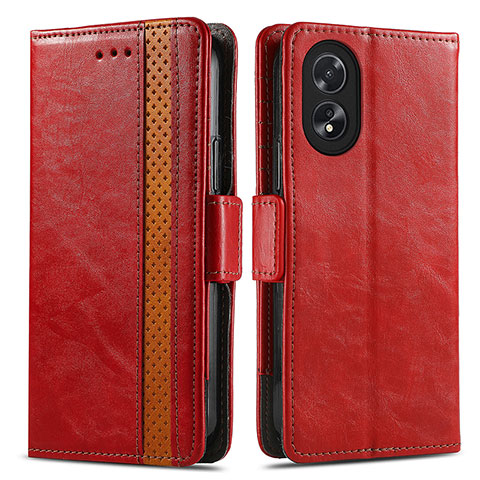 Funda de Cuero Cartera con Soporte Carcasa S02D para Oppo A38 Rojo