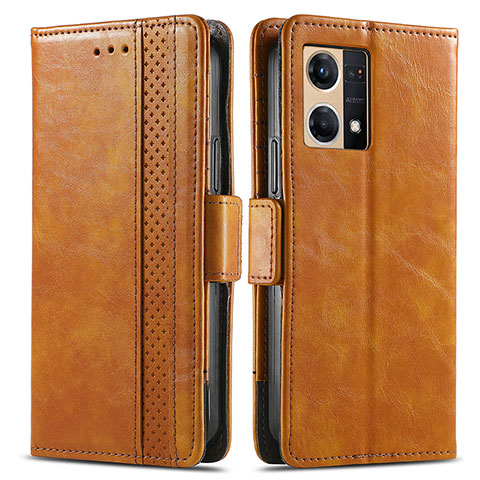 Funda de Cuero Cartera con Soporte Carcasa S02D para Oppo F21 Pro 4G Marron Claro