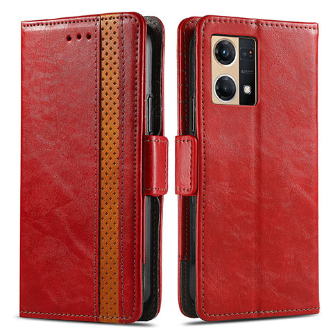 Funda de Cuero Cartera con Soporte Carcasa S02D para Oppo F21 Pro 4G Rojo