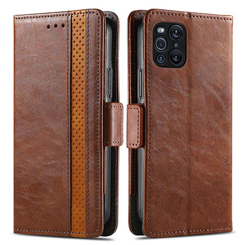 Funda de Cuero Cartera con Soporte Carcasa S02D para Oppo Find X3 Pro 5G Marron