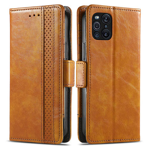 Funda de Cuero Cartera con Soporte Carcasa S02D para Oppo Find X3 Pro 5G Marron Claro