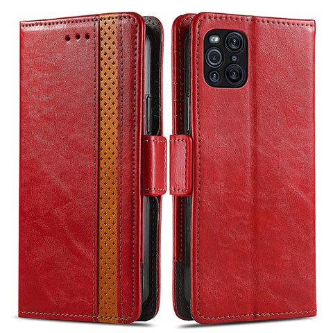 Funda de Cuero Cartera con Soporte Carcasa S02D para Oppo Find X3 Pro 5G Rojo