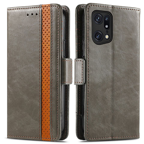 Funda de Cuero Cartera con Soporte Carcasa S02D para Oppo Find X5 5G Gris