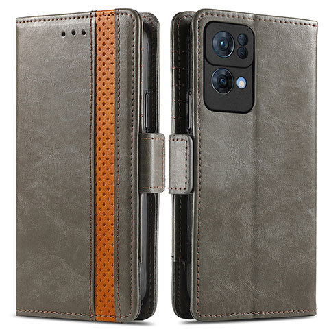 Funda de Cuero Cartera con Soporte Carcasa S02D para Oppo Reno7 Pro 5G Gris