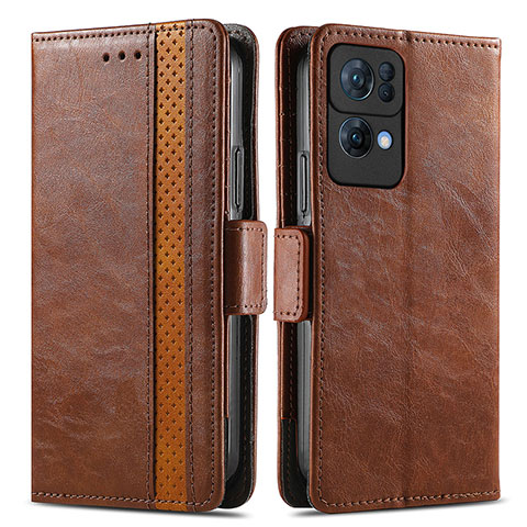 Funda de Cuero Cartera con Soporte Carcasa S02D para Oppo Reno7 Pro 5G Marron