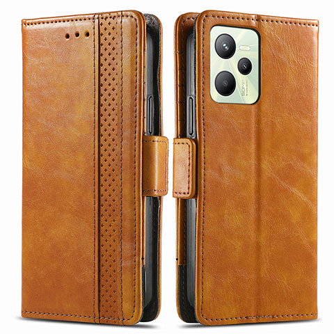 Funda de Cuero Cartera con Soporte Carcasa S02D para Realme C35 Marron Claro