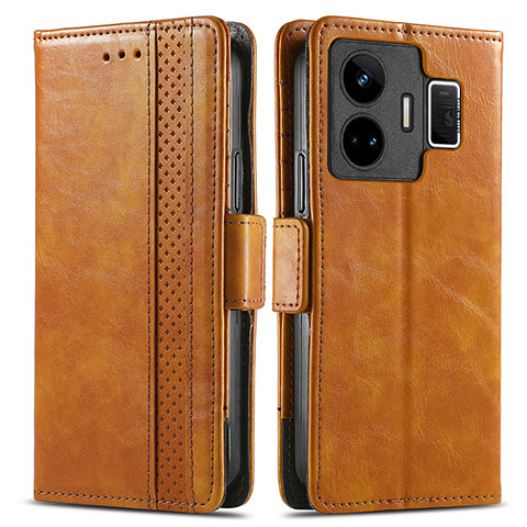 Funda de Cuero Cartera con Soporte Carcasa S02D para Realme GT5 5G Marron Claro