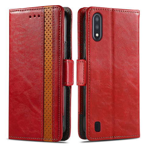 Funda de Cuero Cartera con Soporte Carcasa S02D para Samsung Galaxy A01 SM-A015 Rojo