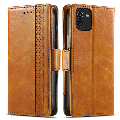 Funda de Cuero Cartera con Soporte Carcasa S02D para Samsung Galaxy A03 Marron Claro