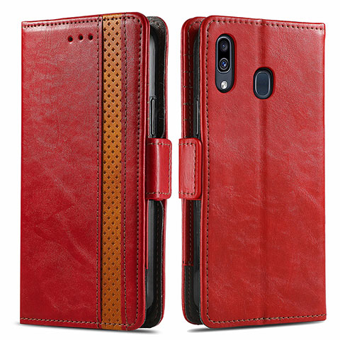 Funda de Cuero Cartera con Soporte Carcasa S02D para Samsung Galaxy A20 Rojo