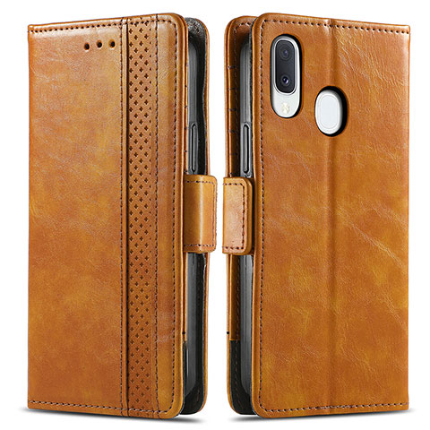 Funda de Cuero Cartera con Soporte Carcasa S02D para Samsung Galaxy A20e Marron Claro