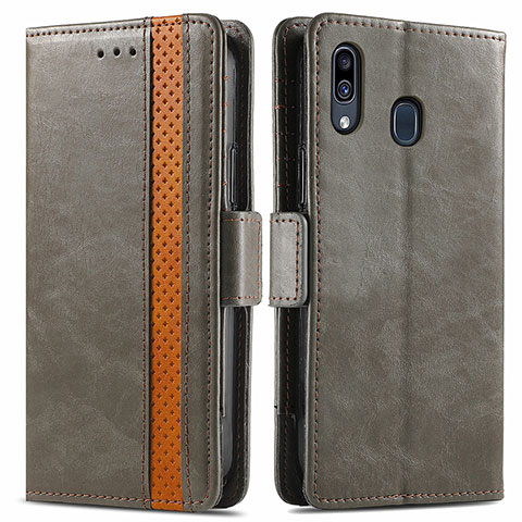 Funda de Cuero Cartera con Soporte Carcasa S02D para Samsung Galaxy A30 Gris