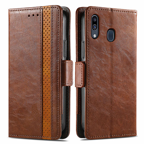 Funda de Cuero Cartera con Soporte Carcasa S02D para Samsung Galaxy A30 Marron