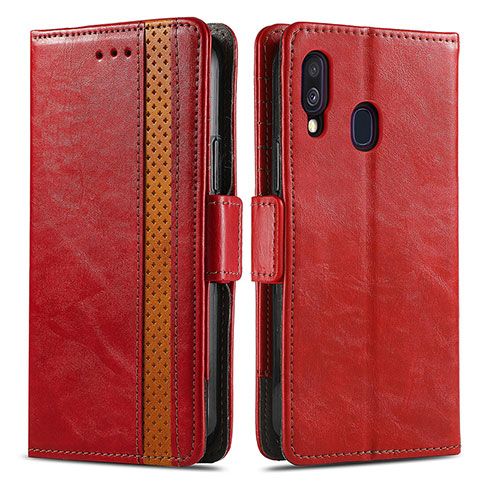 Funda de Cuero Cartera con Soporte Carcasa S02D para Samsung Galaxy A40 Rojo