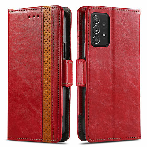 Funda de Cuero Cartera con Soporte Carcasa S02D para Samsung Galaxy A52 4G Rojo