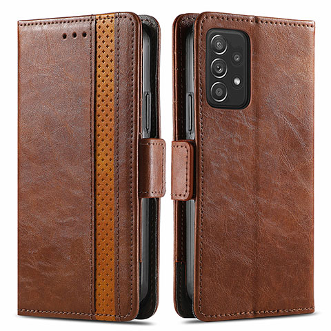 Funda de Cuero Cartera con Soporte Carcasa S02D para Samsung Galaxy A52 5G Marron