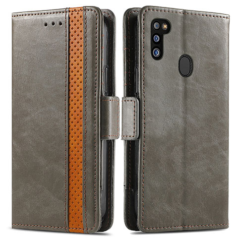 Funda de Cuero Cartera con Soporte Carcasa S02D para Samsung Galaxy M21 Gris