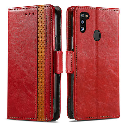 Funda de Cuero Cartera con Soporte Carcasa S02D para Samsung Galaxy M21 Rojo