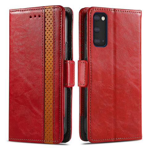 Funda de Cuero Cartera con Soporte Carcasa S02D para Samsung Galaxy S20 Plus 5G Rojo