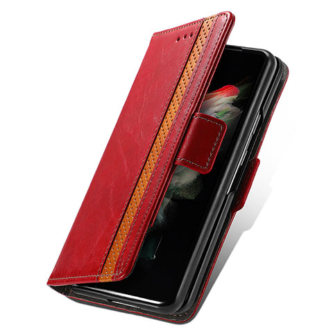 Funda de Cuero Cartera con Soporte Carcasa S02D para Samsung Galaxy Z Fold3 5G Rojo