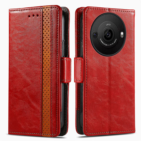 Funda de Cuero Cartera con Soporte Carcasa S02D para Sharp Aquos R8 Pro Rojo