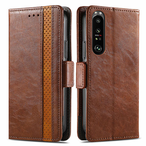 Funda de Cuero Cartera con Soporte Carcasa S02D para Sony Xperia 1 III Marron