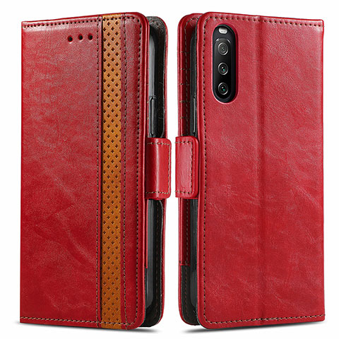 Funda de Cuero Cartera con Soporte Carcasa S02D para Sony Xperia 10 III Lite Rojo