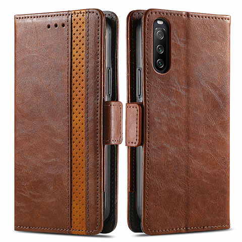 Funda de Cuero Cartera con Soporte Carcasa S02D para Sony Xperia 10 III SO-52B Marron