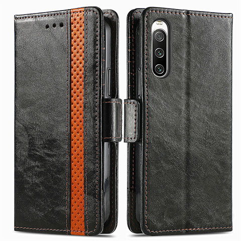 Funda de Cuero Cartera con Soporte Carcasa S02D para Sony Xperia 10 IV Negro