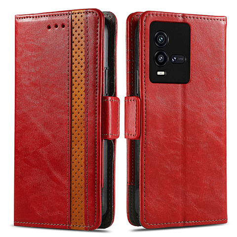 Funda de Cuero Cartera con Soporte Carcasa S02D para Vivo iQOO 10 5G Rojo