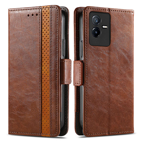 Funda de Cuero Cartera con Soporte Carcasa S02D para Vivo iQOO Z6x Marron