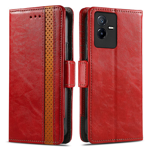 Funda de Cuero Cartera con Soporte Carcasa S02D para Vivo iQOO Z6x Rojo