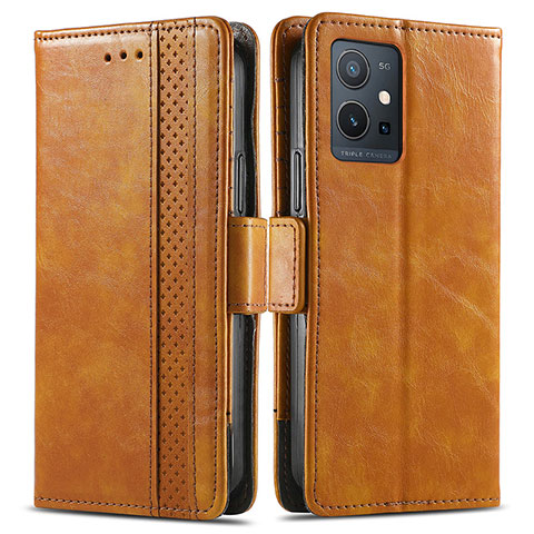 Funda de Cuero Cartera con Soporte Carcasa S02D para Vivo T1 5G India Marron Claro