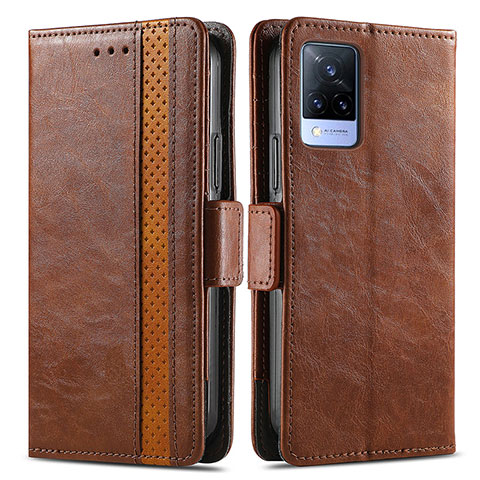 Funda de Cuero Cartera con Soporte Carcasa S02D para Vivo V21 5G Marron