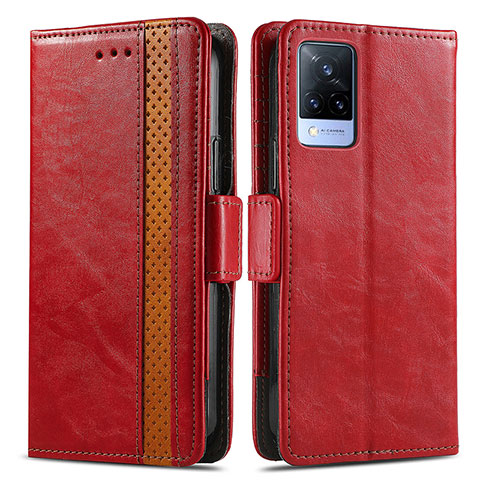 Funda de Cuero Cartera con Soporte Carcasa S02D para Vivo V21 5G Rojo