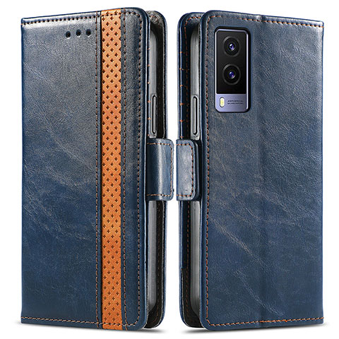 Funda de Cuero Cartera con Soporte Carcasa S02D para Vivo V21e 5G Azul