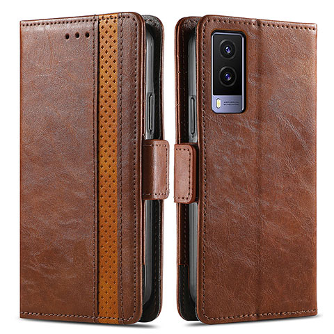 Funda de Cuero Cartera con Soporte Carcasa S02D para Vivo V21e 5G Marron