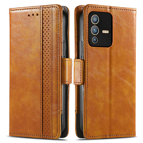 Funda de Cuero Cartera con Soporte Carcasa S02D para Vivo V23 Pro 5G Marron Claro