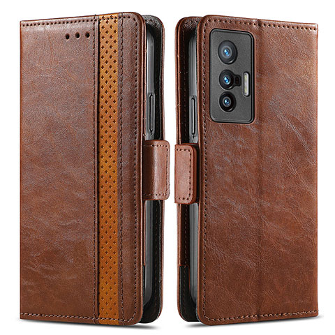 Funda de Cuero Cartera con Soporte Carcasa S02D para Vivo X70 5G Marron