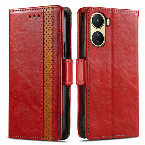 Funda de Cuero Cartera con Soporte Carcasa S02D para Vivo Y02S Rojo