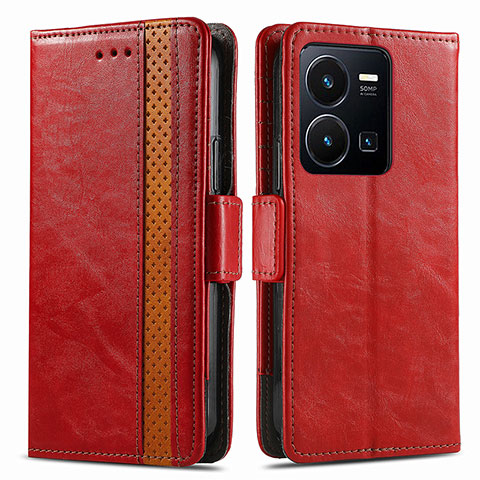 Funda de Cuero Cartera con Soporte Carcasa S02D para Vivo Y35 4G Rojo