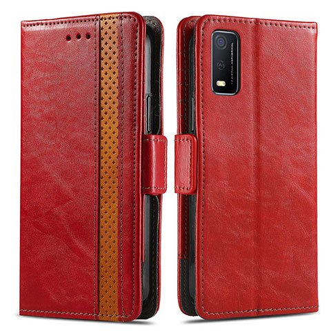 Funda de Cuero Cartera con Soporte Carcasa S02D para Vivo Y3s (2021) Rojo