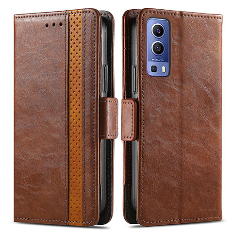 Funda de Cuero Cartera con Soporte Carcasa S02D para Vivo Y52 5G Marron