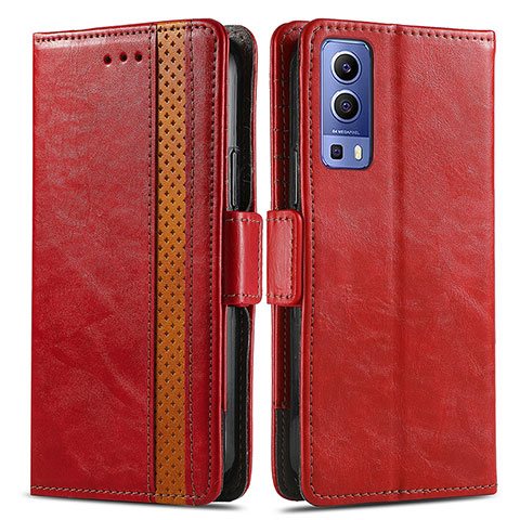 Funda de Cuero Cartera con Soporte Carcasa S02D para Vivo Y52 5G Rojo