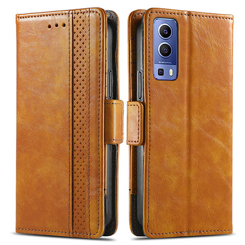 Funda de Cuero Cartera con Soporte Carcasa S02D para Vivo Y75s 5G Marron Claro