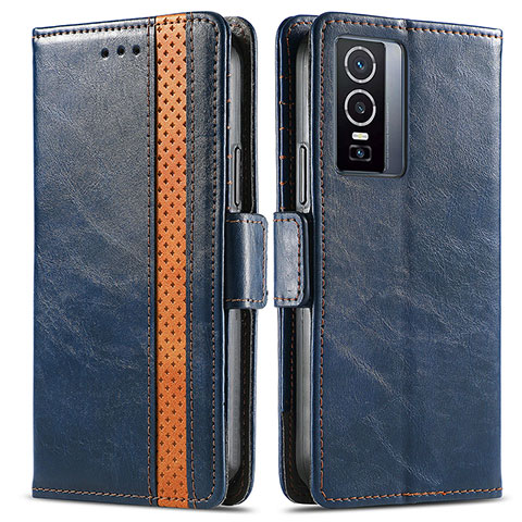 Funda de Cuero Cartera con Soporte Carcasa S02D para Vivo Y76 5G Azul