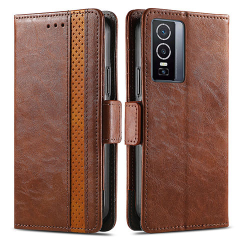 Funda de Cuero Cartera con Soporte Carcasa S02D para Vivo Y76 5G Marron